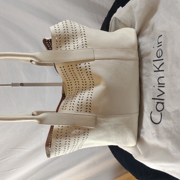 Calvin Klein Ivory Tote w/Tassel & Perforated Design - Picture 9 of 16